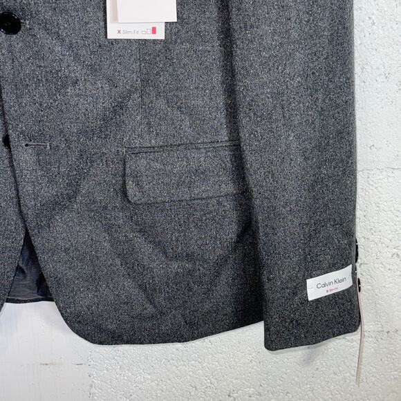 Calvin Klein Men's Slim-Fit Gray Solid Wool-Blend Suit Jacket Grey 40S $450 - Picture 4 of 8